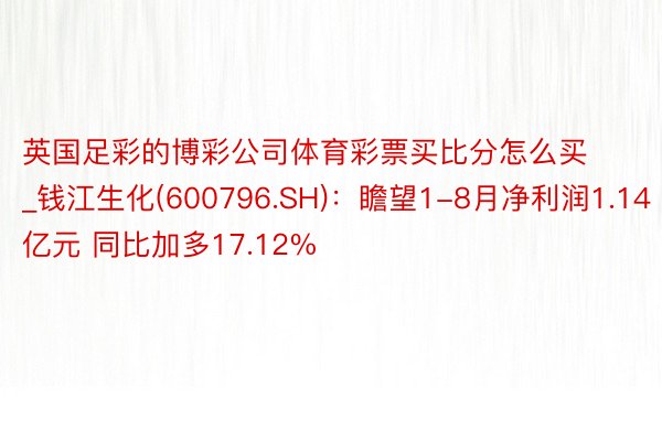 英国足彩的博彩公司体育彩票买比分怎么买_钱江生化(600796.SH)：瞻望1-8月净利润1.14亿元 同比加多17.12%